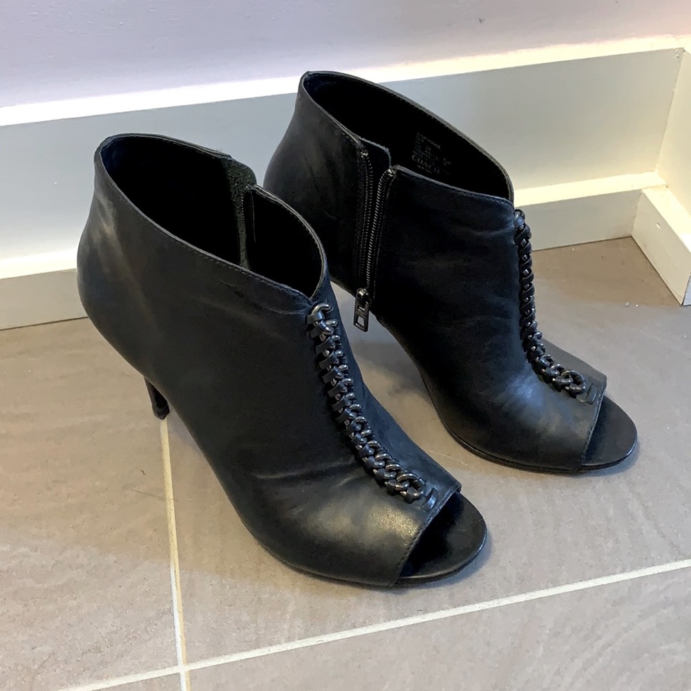 Coach black leather open-toe booties SZ 10